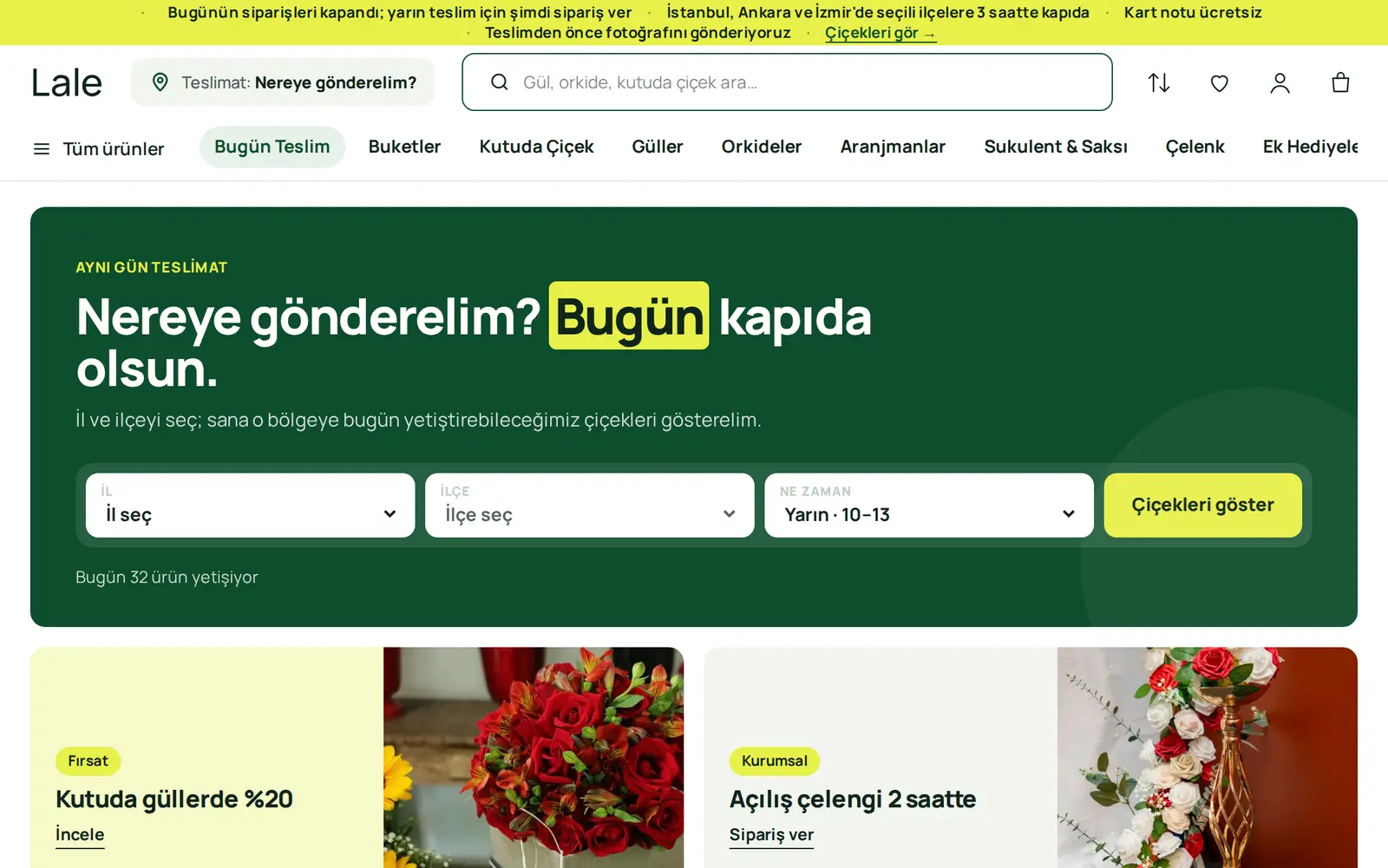 Lale teması: teslimat bölgesi seçici
