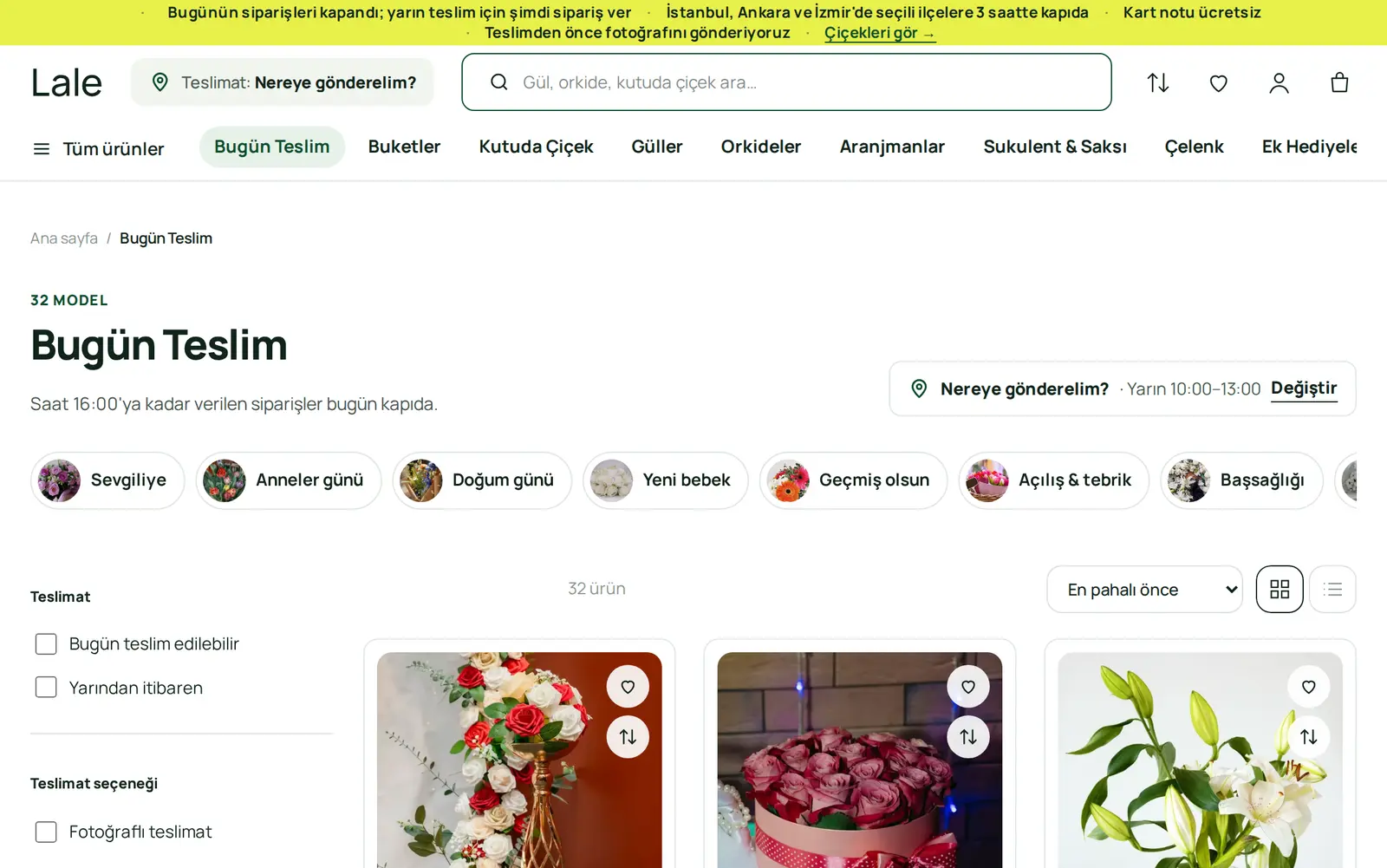Lale teması: bugün teslim sayfası