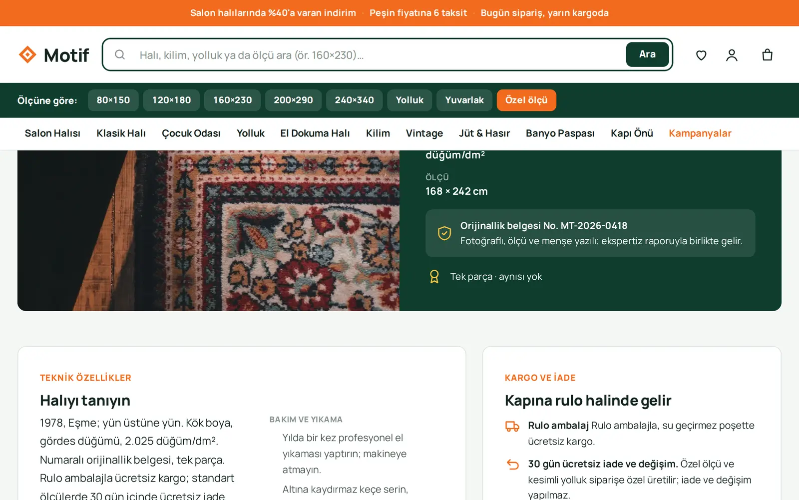 Motif teması: el dokuma halı sayfası