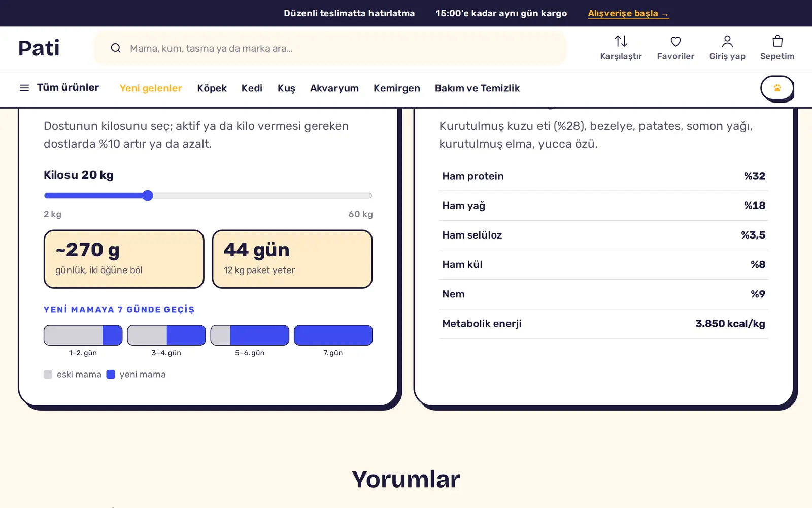Pati teması: porsiyon hesaplayıcı